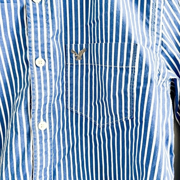 American Eagle Blue and White Stripped Button Down - Picture 2 of 6